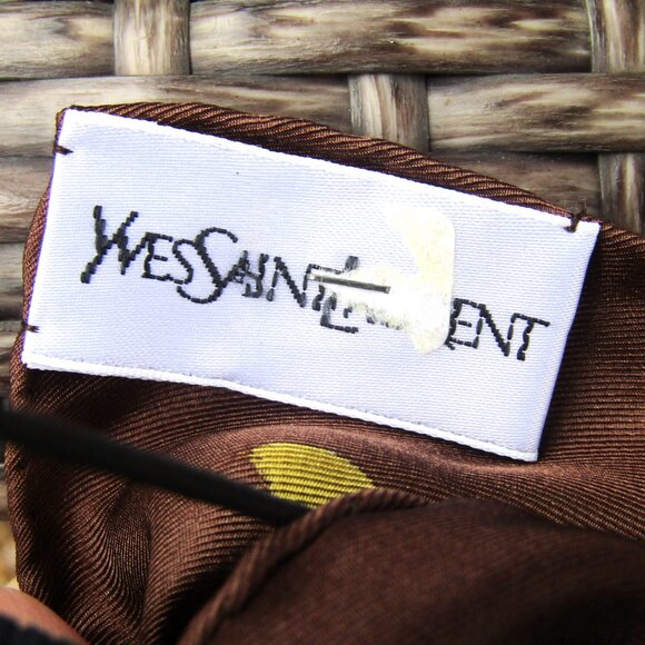 YSL Silk Scarf Boho Floral Brown Yves Saint Laurent 34" x 34" Square Vintage - Picture 5 of 5
